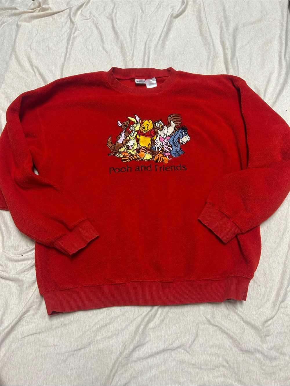 Vintage Disney Store Embroidered Pooh Bear and Friends Fleece Pullover Crewneck